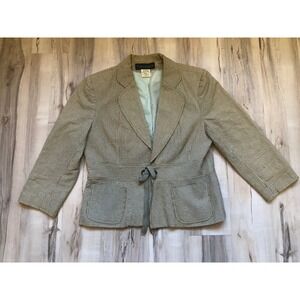 Vintage Harve Benard Seersucker Stripe Blazer Jacket Tan White Size 12 Tie Front